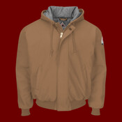 Insulated Brown Duck Hooded Jacket with Knit Trim