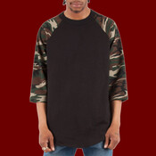 Unisex Three-Quarter Sleeve Camo Raglan T-Shirt