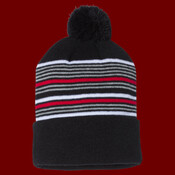12" Striped Pom-Pom Cuffed Beanie