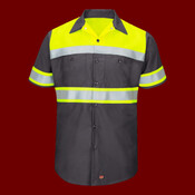 Men's Hi-Visibility Colorblock Ripstop Short Sleeve Work Shirt