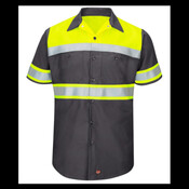 Men's Tall Hi-Visibility Colorblock Ripstop Short Sleeve Work Shirt