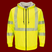 Men's Hi-Visibility Zip-Front Hooded Fleece Sweatshirt with Waffle Lining