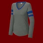 Women's Halftime Stripe Long Sleeve V Neck Tee